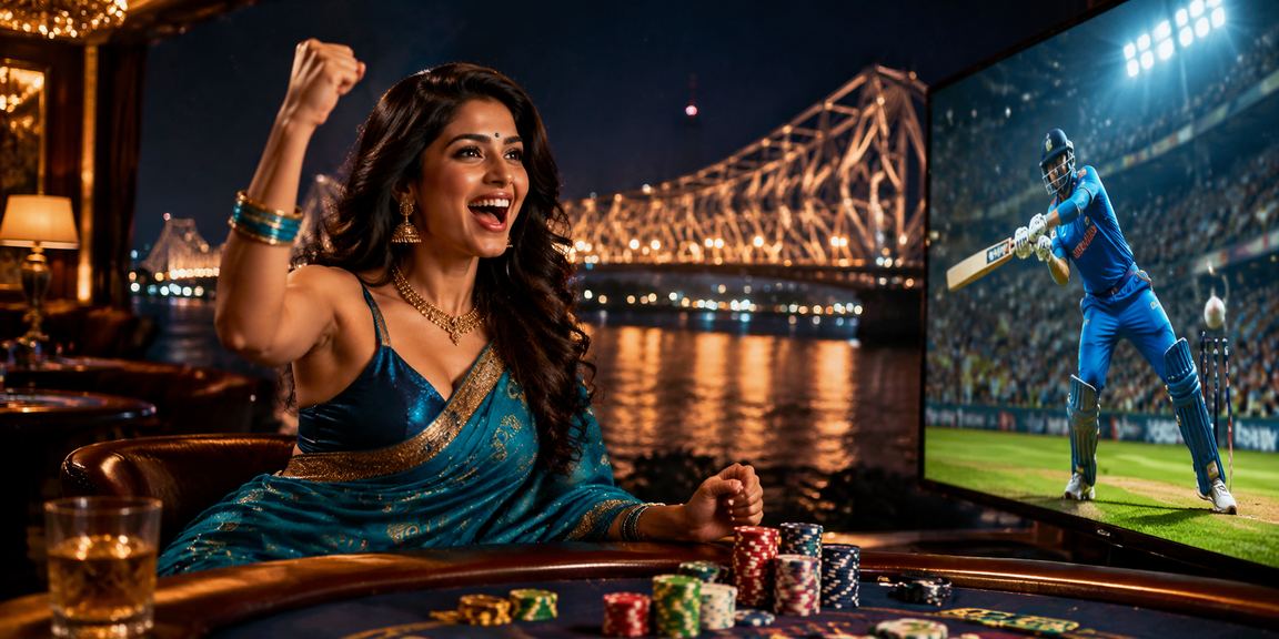 Indian cricket fans enjoying online betting near Howrah Bridge Kolkata