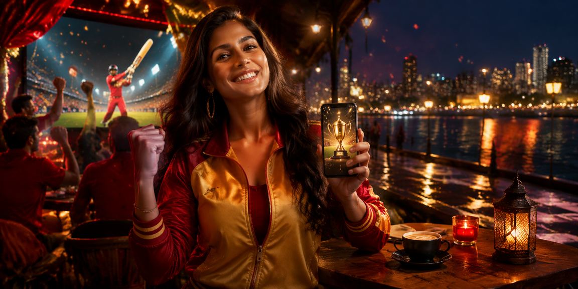 Promotional cricket and betting excitement in Mumbai with vivid colors