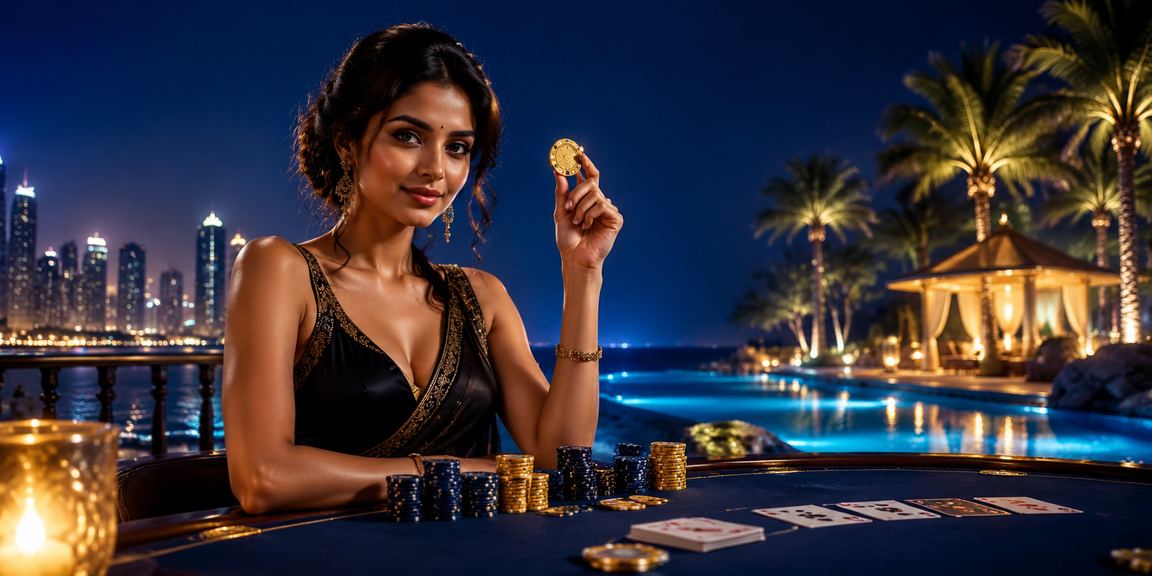 Poker game scene at Pune city with blue and gold themed table